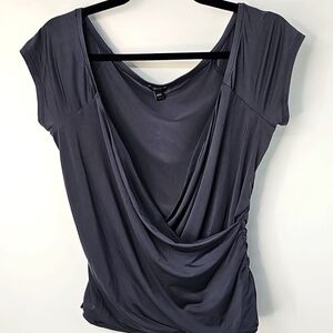 Express Elevated Drapey Deep Vneck Body Contour Cap Sleeved False Wrap‎ Top Sz:L